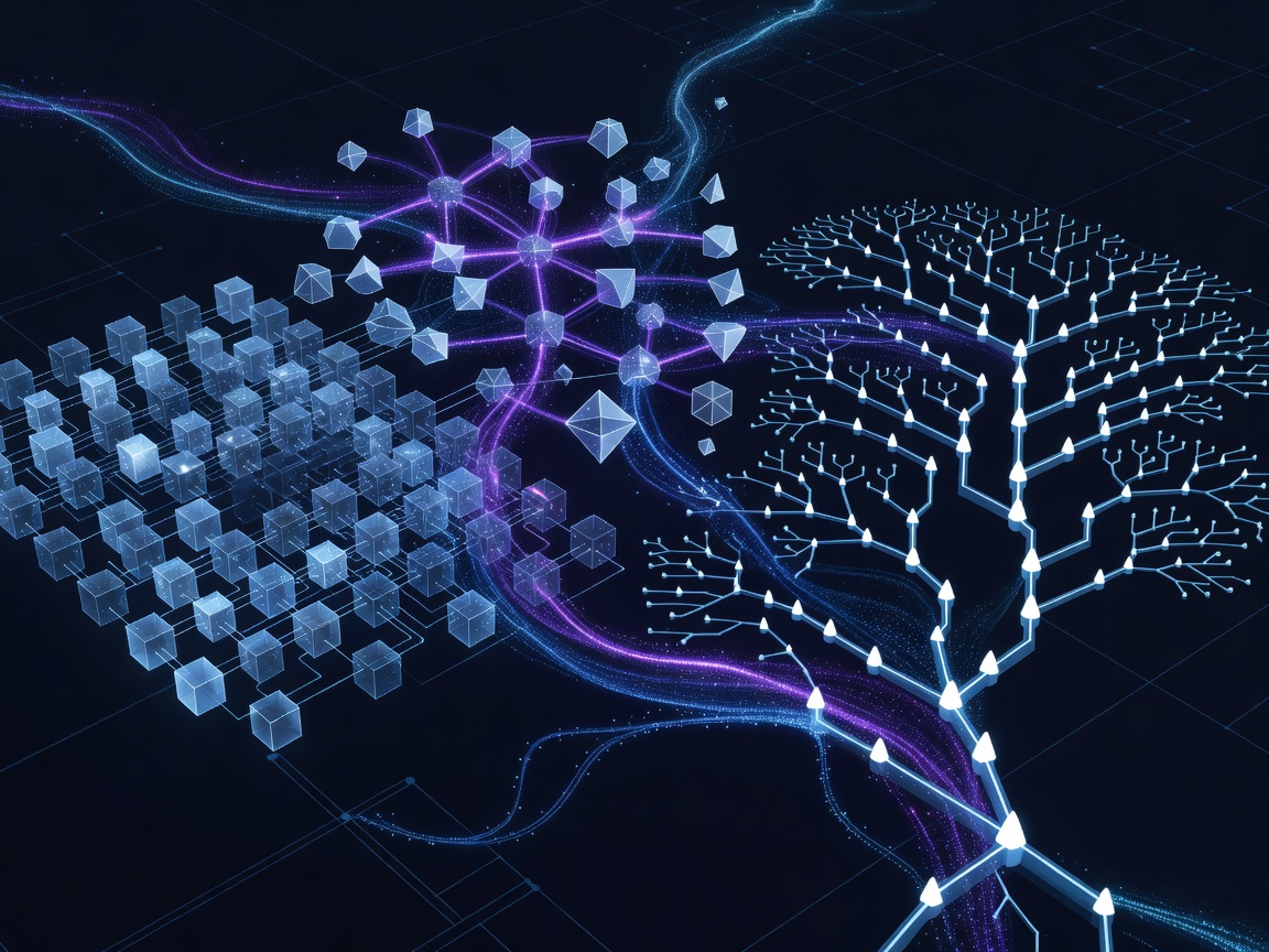 Data tables, algorithmic modeling nodes, and decision trees
