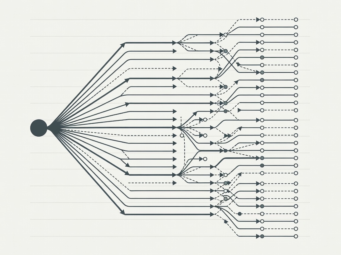 Decision tree schematic showing multi-variable stress-testing in enterprise scenario planning